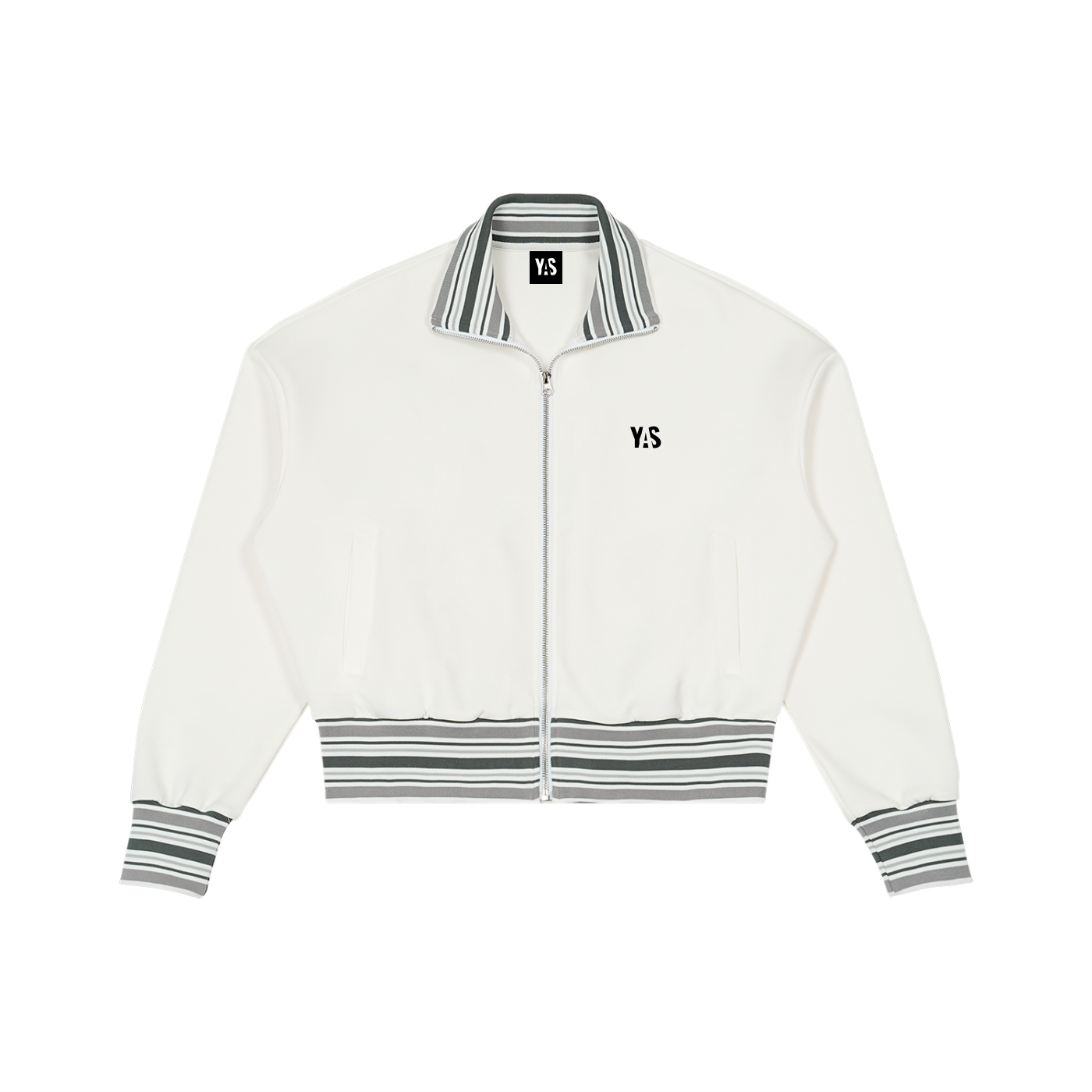 Striped Rib Collar Zip Jacket