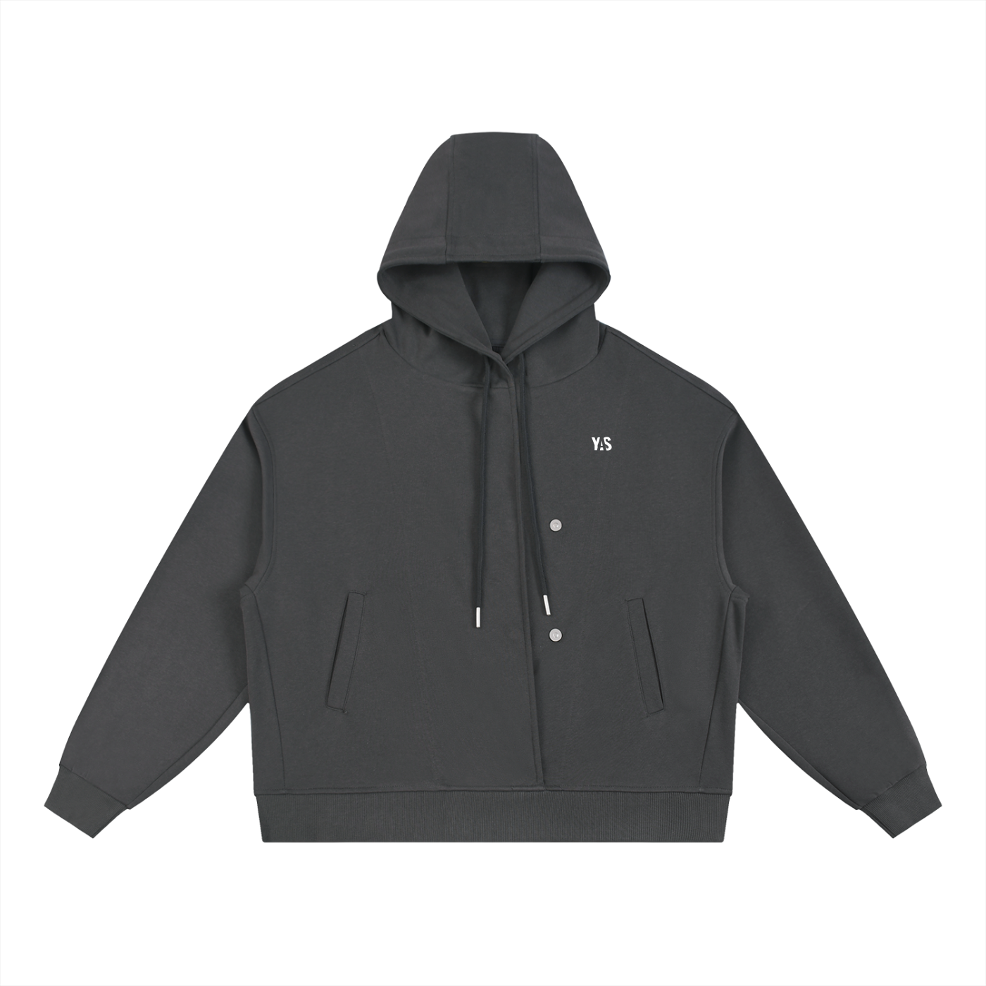 Boxy Button Placket Hoodie