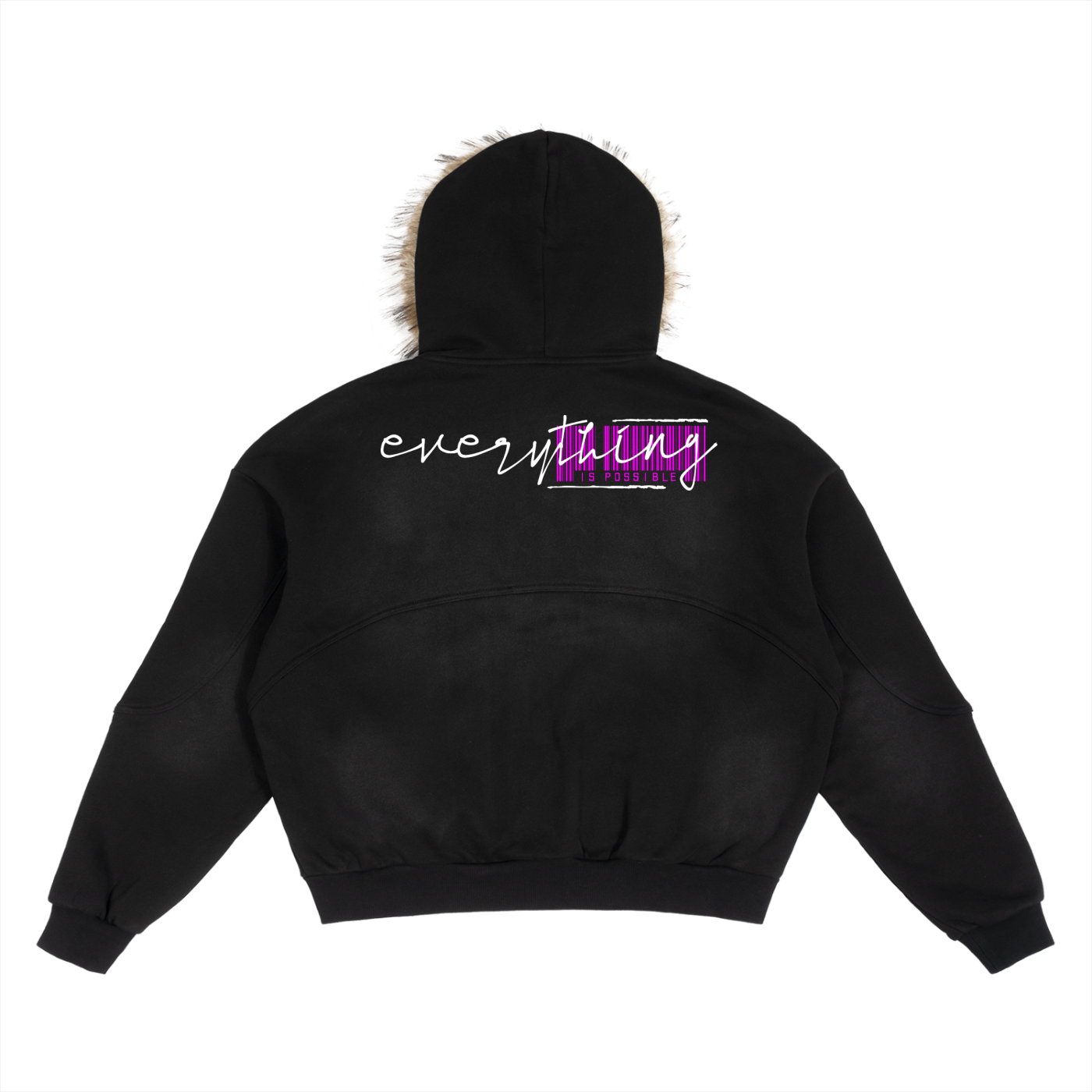 Sun Fade Boxy Detachable Fur Hoodie