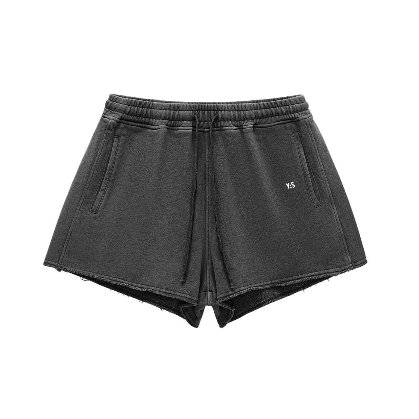 Women Snow Washed Raw Edge Drawstring Shorts
